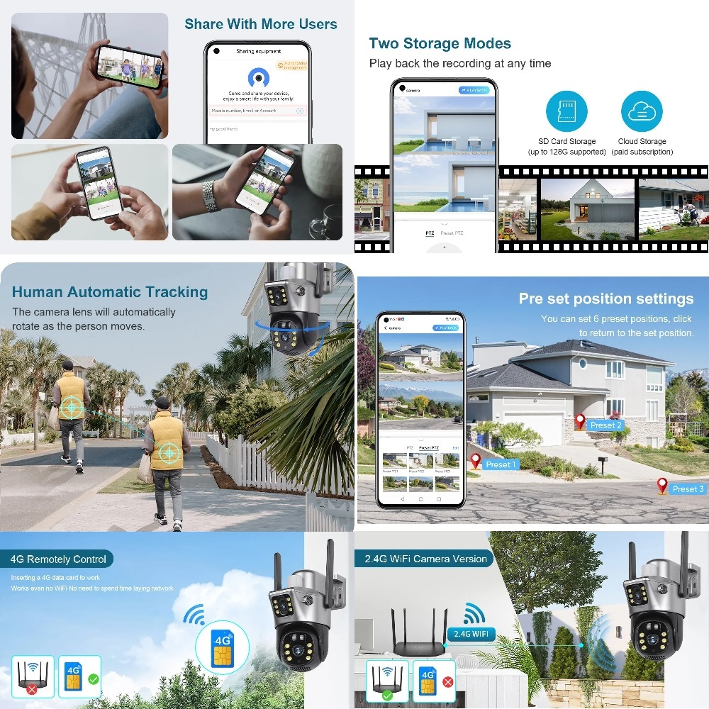 Solar Camera WiFi Dual Lens PTZ 4MP in Kenya best Dual Lens Solar Camera in Kenya 4G Solar Camera WiFi Solar Camera V380 Solar Camera Kenya feature description and display in Kenya Best CCTV Solar camera kenya