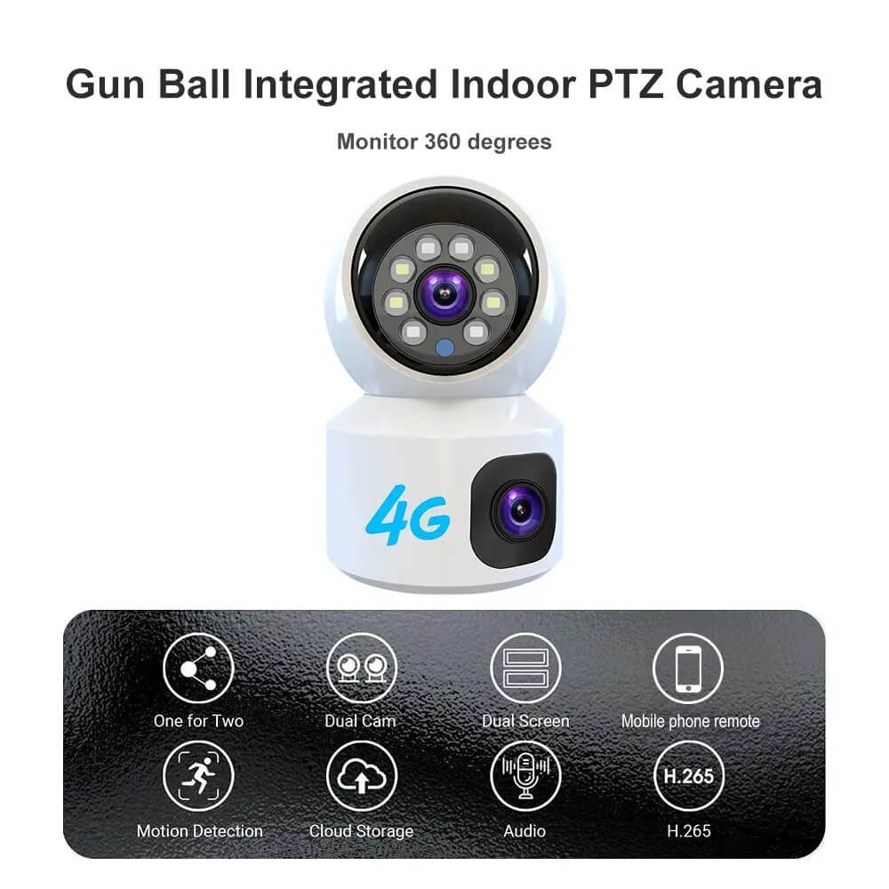 4G Dual Lens Mini PTZ Camera Indoor 4MP with SIM Slot in Kenya Best 4G Camera dual lens PTZ Indoor mini camera quick features