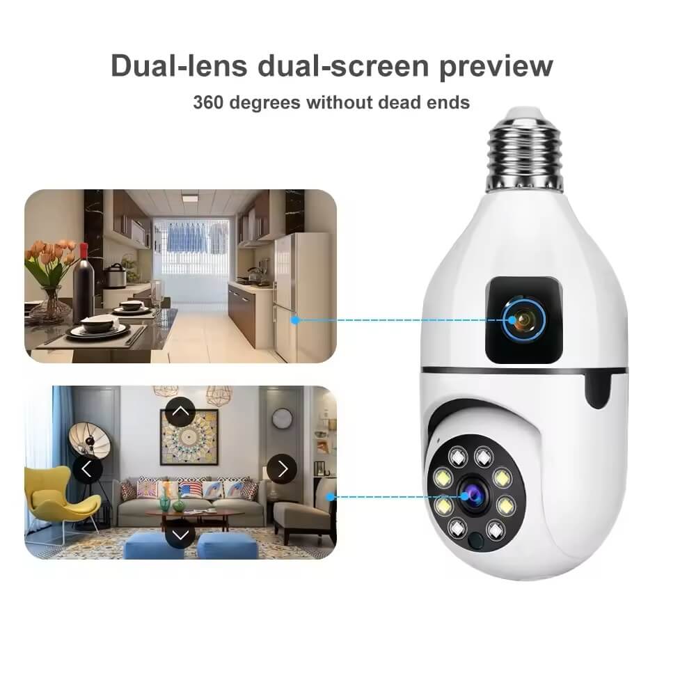 Dual Lens PTZ Bulb Camera 360° 1080P with Motion Tracking, Night Vision Two-Way Audio in Kenya the best dual lens PTZ bulb camera WiFi Camera PTZ in Kenya 360 Bulb Camera double lens bulb camera two lens bulb camera