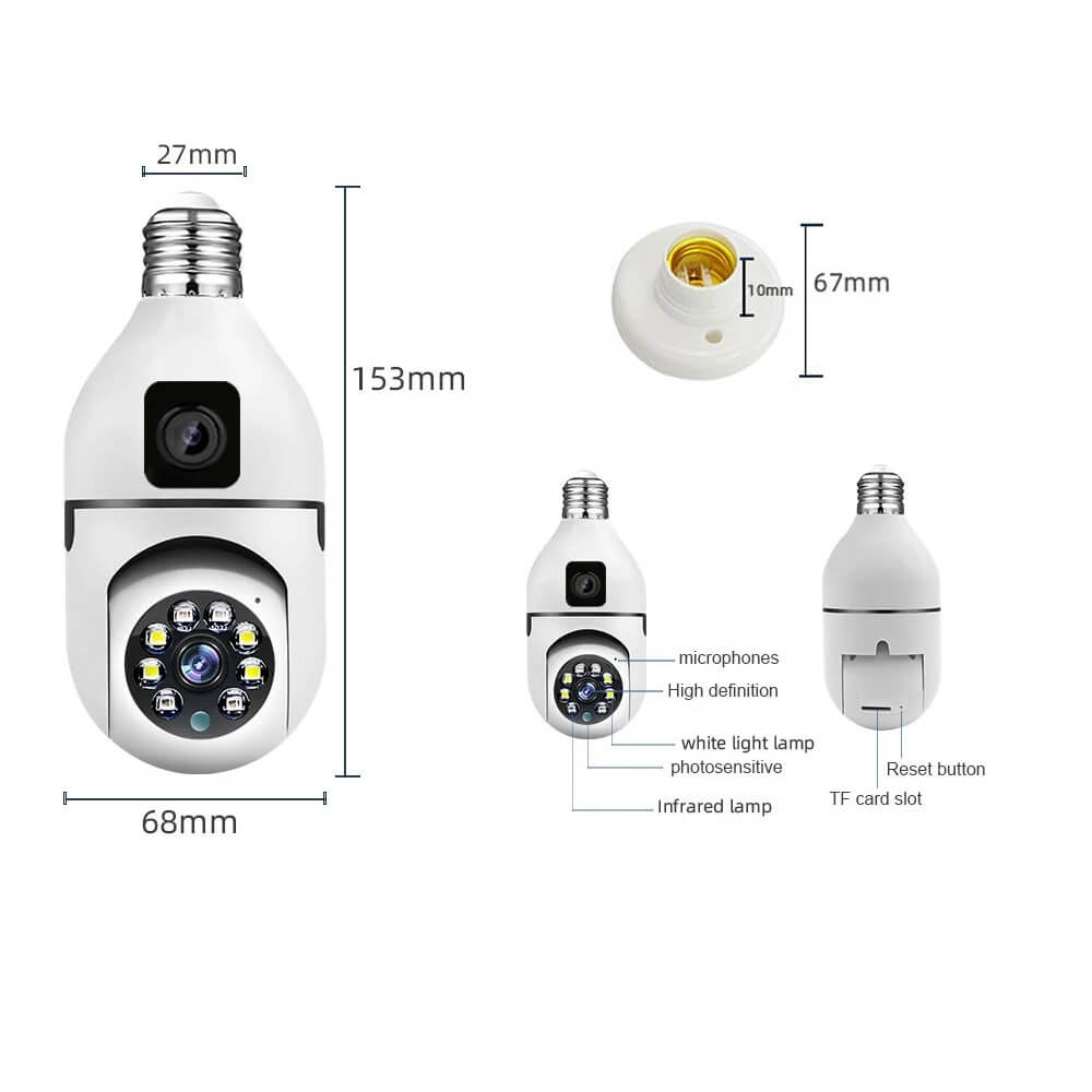 Dual Lens PTZ Bulb Camera 360° 1080P with Motion Tracking, Night Vision Two-Way Audio in Kenya the best dual lens PTZ bulb camera WiFi Camera PTZ in Kenya 360 Bulb Camera parts and dimensions of the dual bulb camera