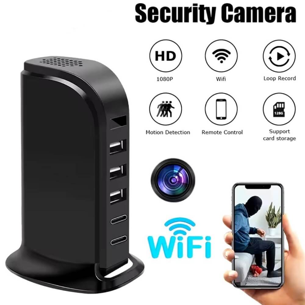 5 Port USB Charger WiFi Camera HD Multi Port USB Hub Full HD Mini Spy Hidden Camera in Kenya Quick Features 1080P Full HD WiFi Loop Record Motion Detection Remote Control SD Card storage