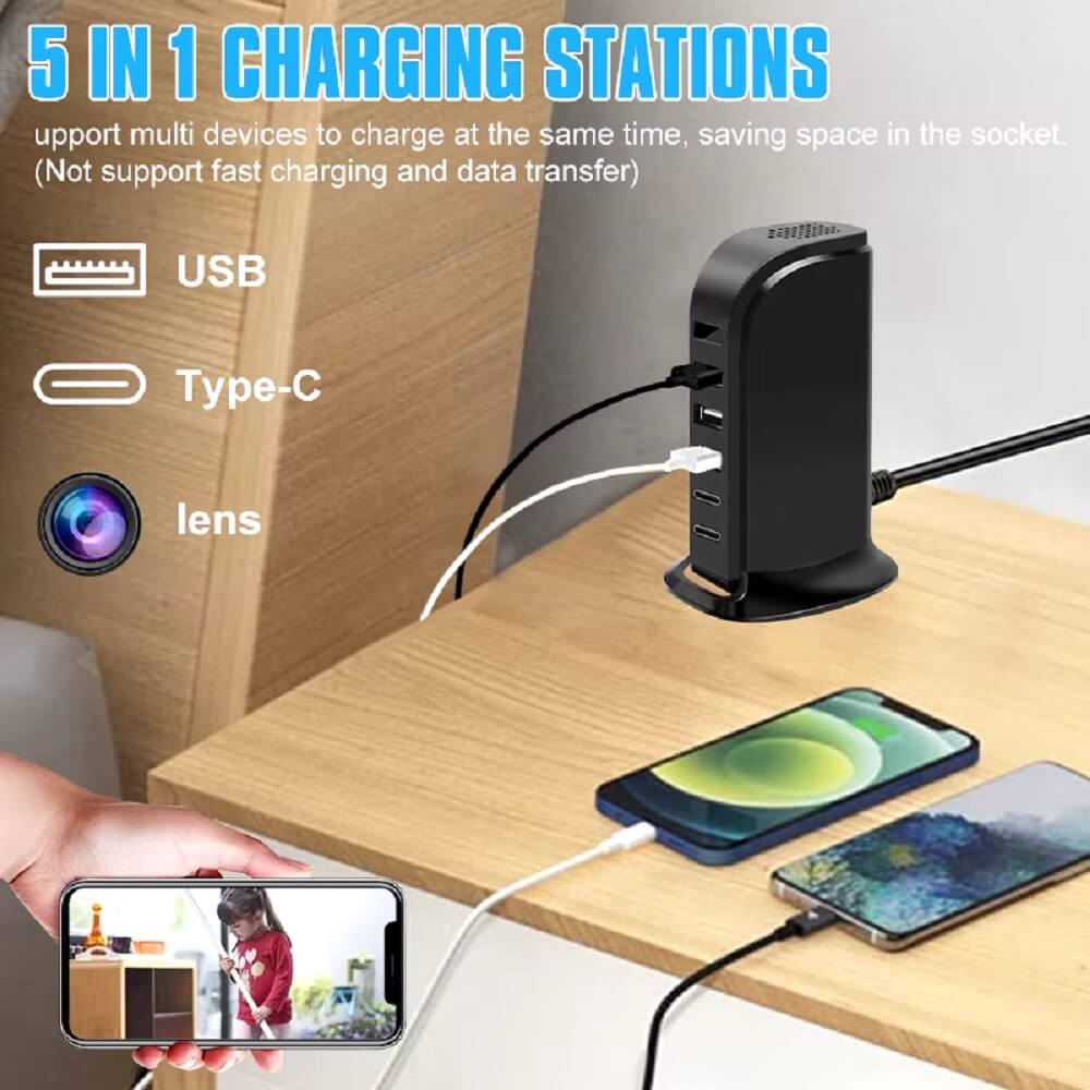 5 Port USB Charger WiFi Camera HD Multi Port USB Hub Full HD Mini Spy Hidden Camera in Kenya Multi Ports USB A 3 ports and USB Type C Fast Charger 2 Ports