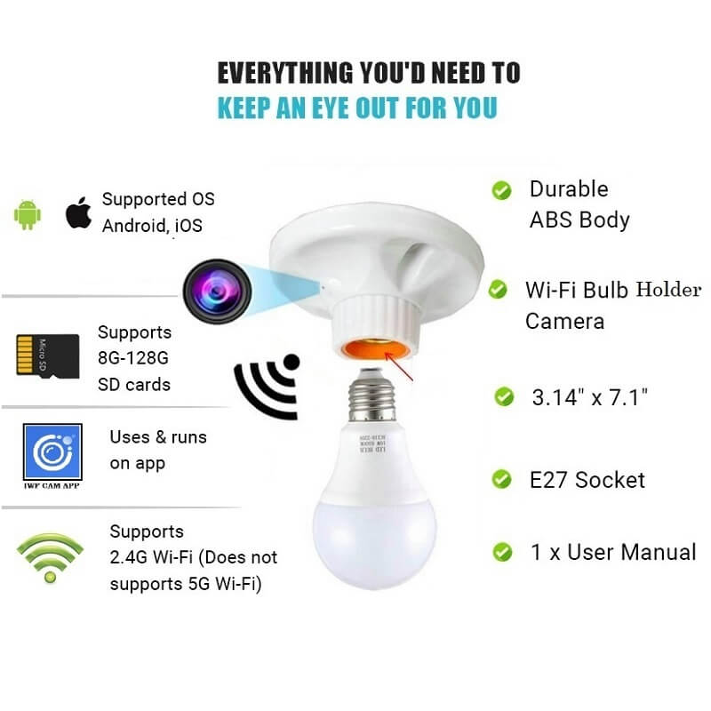 Bulb Holder WiFi Camera Full HD Hidden Spy Camera in Kenya Parts and quick features bulb socket WiFi Camera