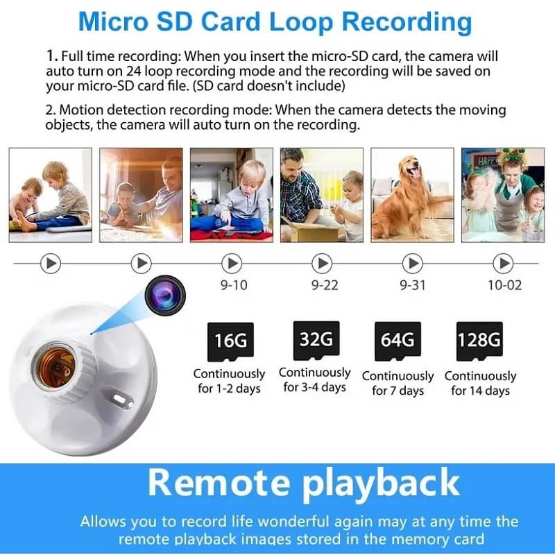Bulb Holder WiFi Camera Full HD Hidden Spy Camera in Kenya MicroSD Card loop recording Spy Camera Hidden Camera store footage