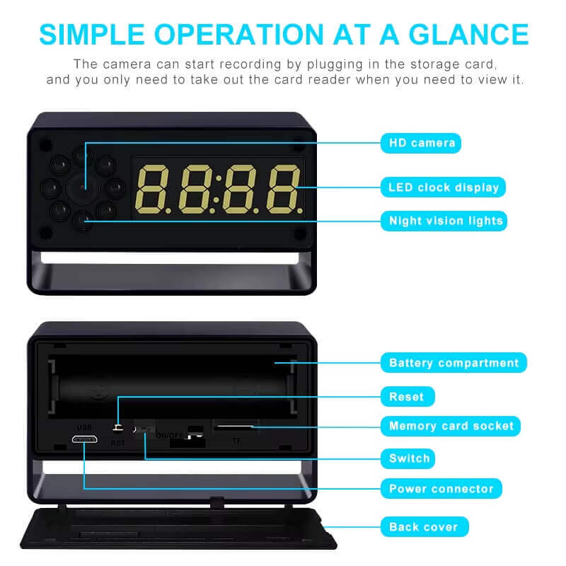 Table Clock Camera WiFi 4K Hidden Spy Alarm Digital Clock Nanny Camera in Kenya Digital Clock camera in Kenya Parts