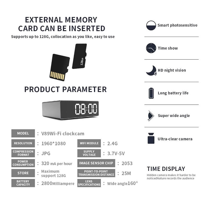 Alarm Clock WiFi Camera 4K Hidden Spy Table Clock Nanny Camera in Kenya Quick Specifications night vision table clock camera long battery clock camera wifi remote access