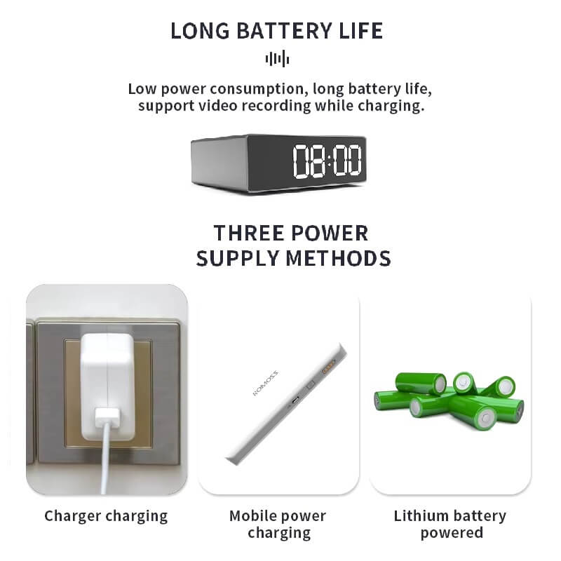 Alarm Clock WiFi Camera 4K Hidden Spy Table Clock Nanny Camera in Kenya Different powering options. Remote access digital table clock WiFi camera hidden spy nanny in Nairobi Kenya