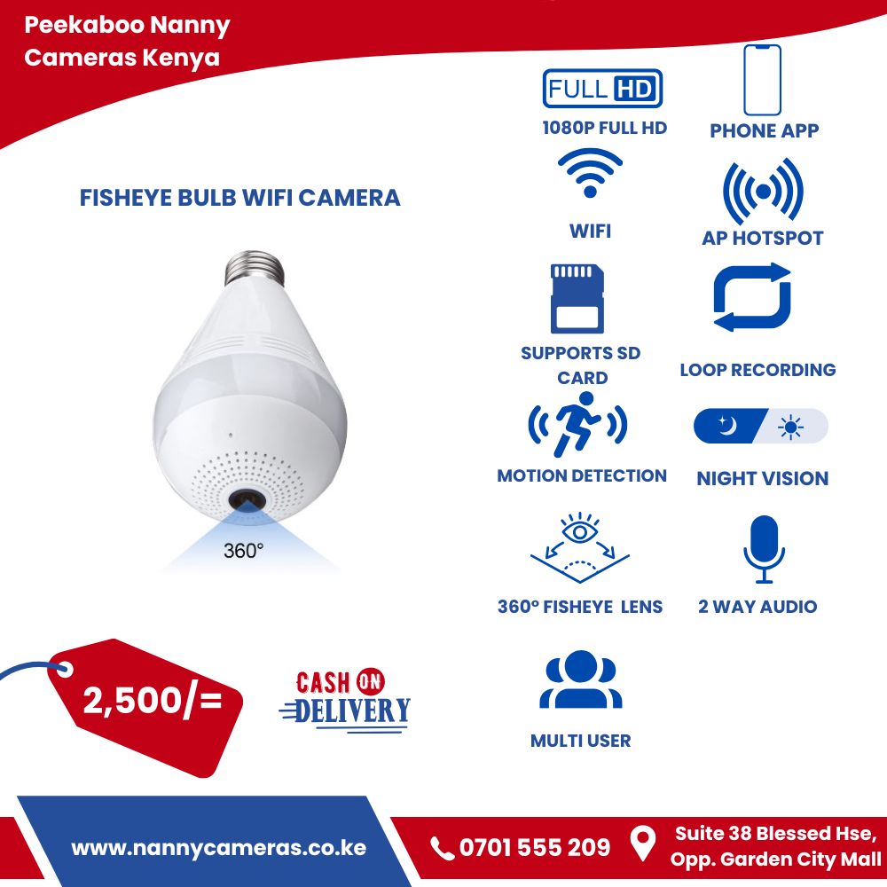 Bulb Camera CCTV 360 Degree, Full HD Nanny Camera cheapest bulb camera Nairobi Kenya