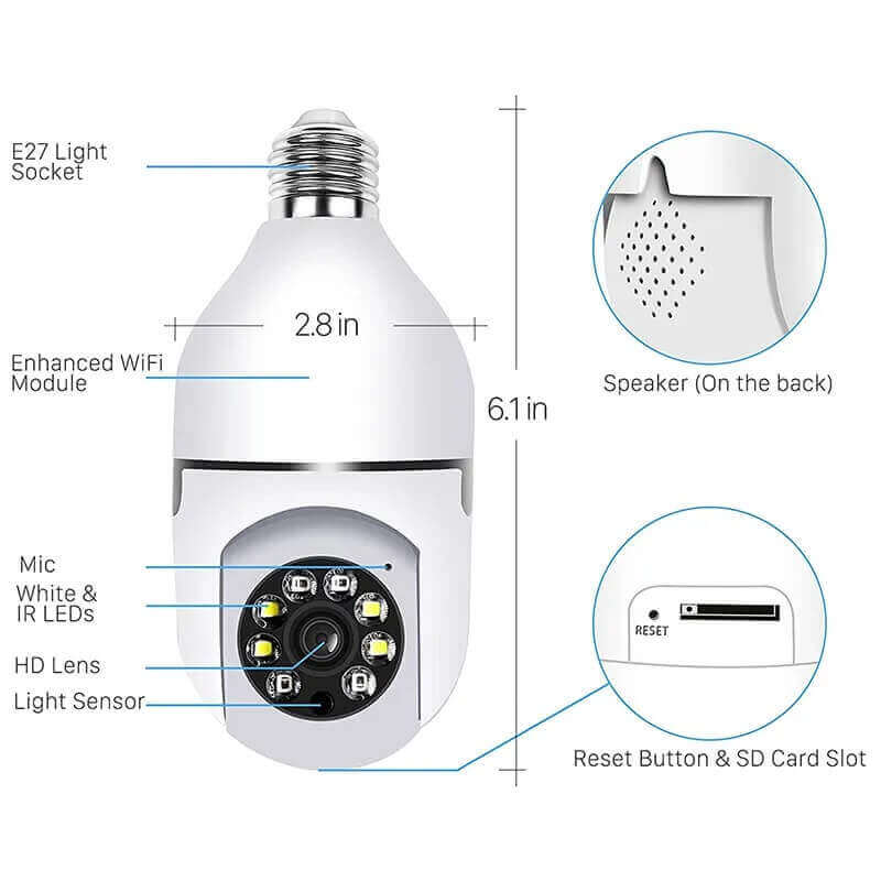 PTZ Bulb Camera 1080P Auto Rotating WiFi CCTV in Kenya Dimensions
