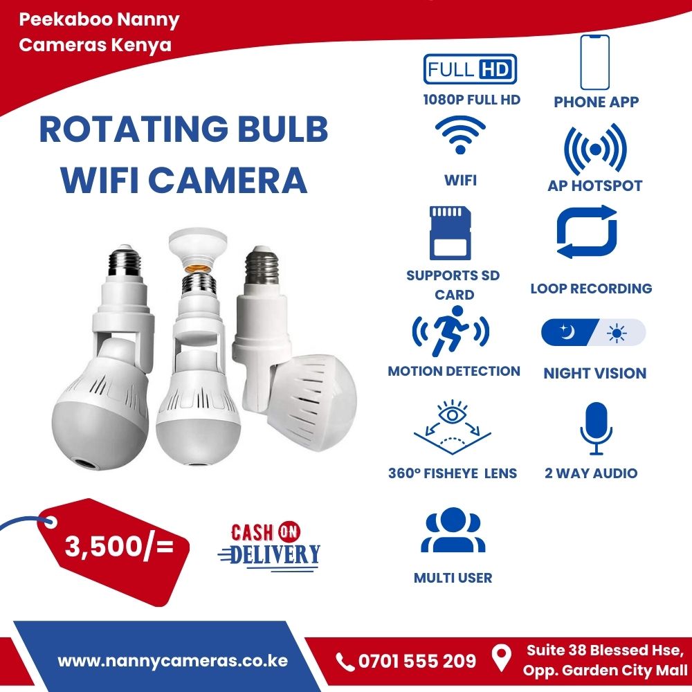 Rotating Bulb CCTV Camera: 1080P Fisheye, WiFi, Two-Way Talk fisheye kenya Nairobi