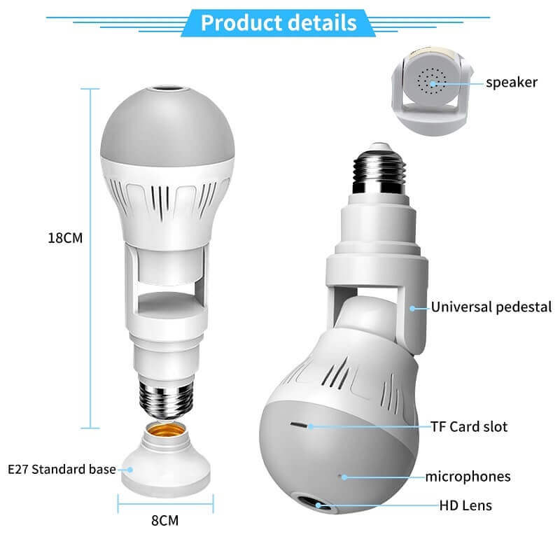Rotating Bulb CCTV Camera: 1080P Fisheye, WiFi, Two-Way Talk