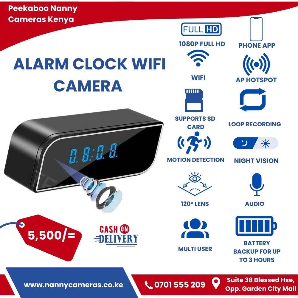 Rectangular Alarm Clock Camera: WiFi Hidden Spy Nanny Cam