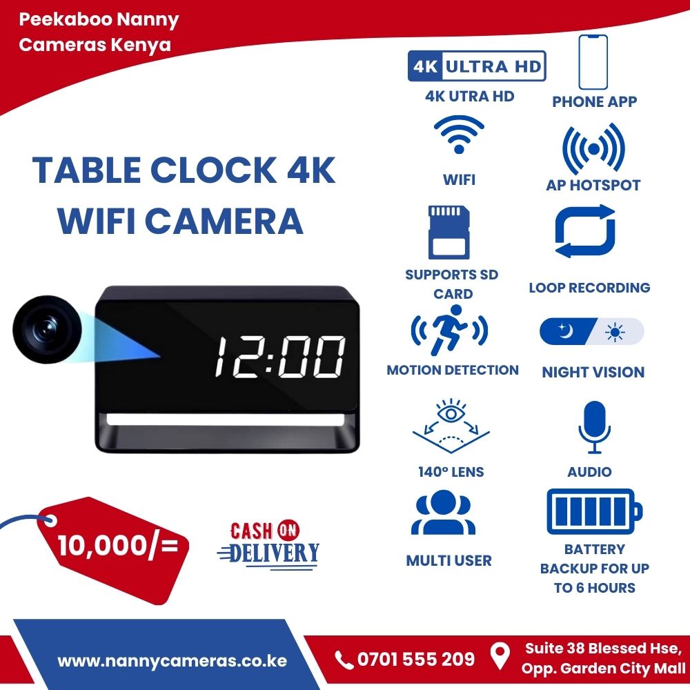 Table Clock Camera WiFi 4K Hidden Spy Alarm Digital Clock Nanny Camera in Kenya