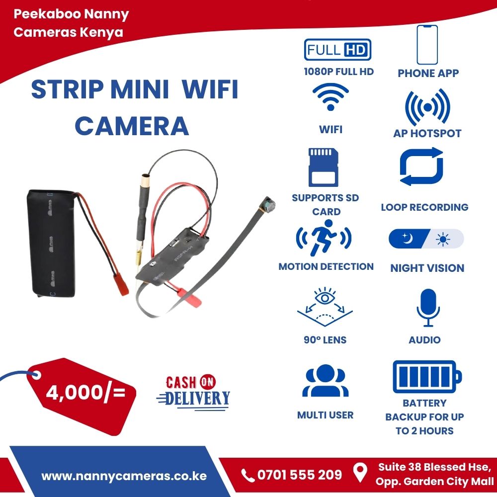 Strip Mini Hidden Spy Pinhole WiFi Camera Flat Angle 1080P Portable with Battery in Kenya