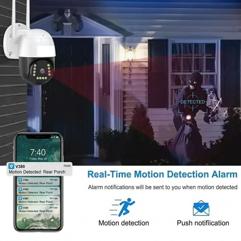 V380 4G WiFi Camera displaying real-time motion detection alerts.webp