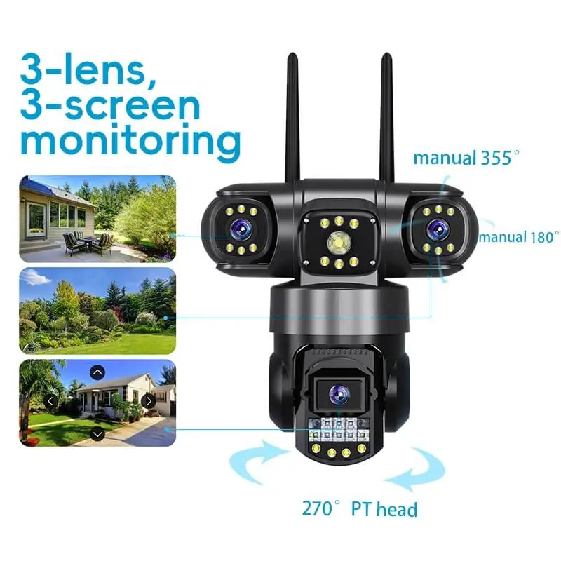 V830 4G WiFi Triple Lens Camera showing smart surveillance and monitoring.webp