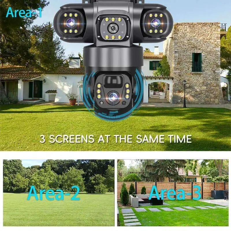 6MP Triple Lens Solar camera showing screen monitoring.webp