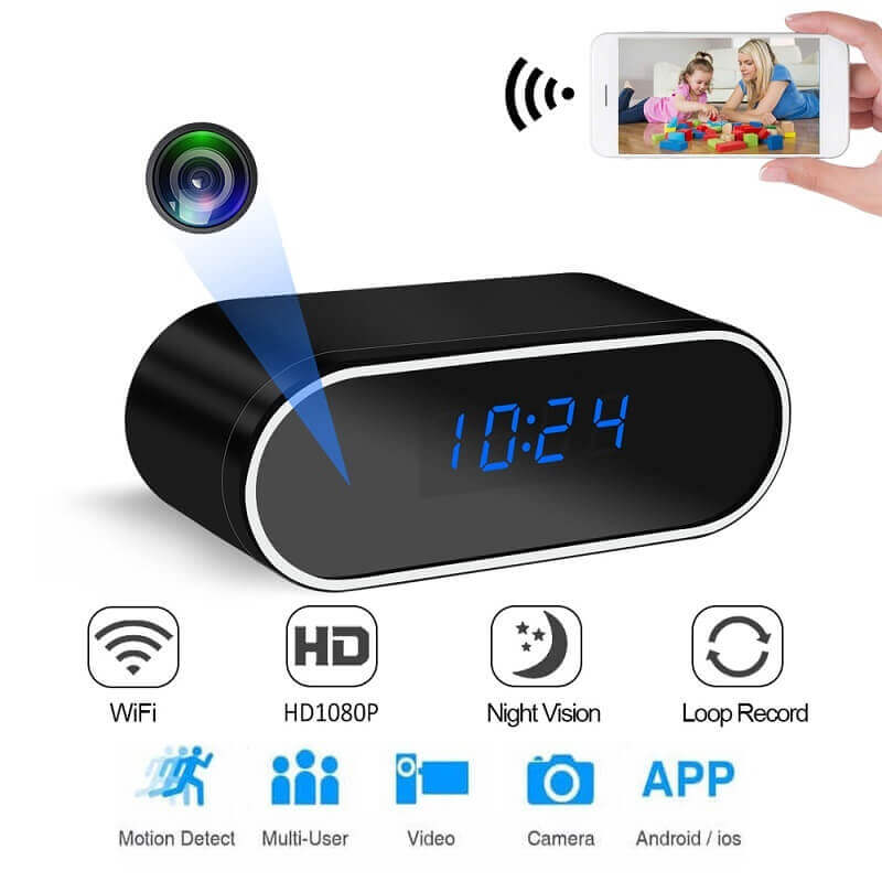 Round Alarm Clock Camera: Table Spy Hidden Nanny Cam 1080P WiFi