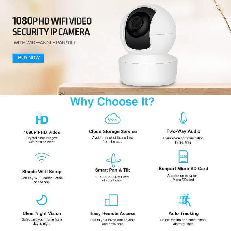 PTZ WiFi Mini Camera 1080P Auto Tracking Smart ICSEE 1080P Auto Trackinf PTZ WiFi Mini Camera Remote Control Nanny Cam Baby Monitor in Kenya Features